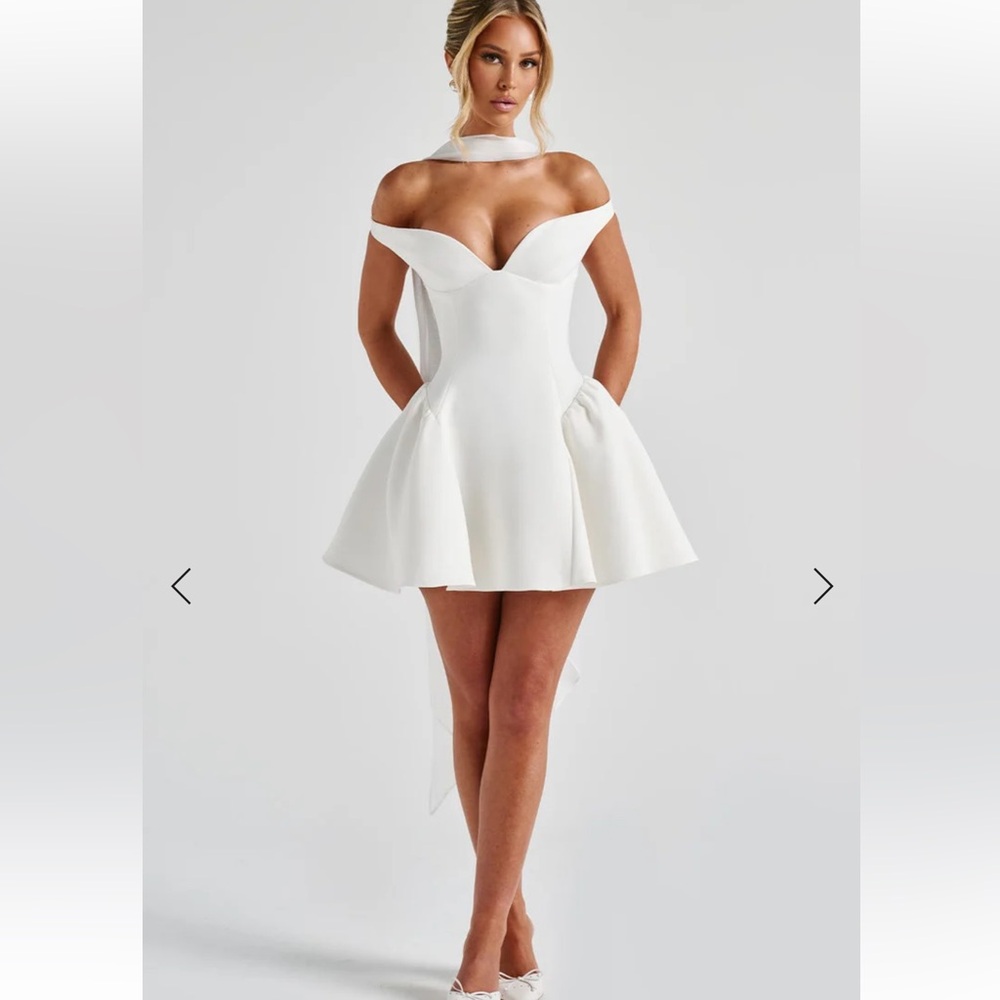 BABYBOO MARLA MINI DRESS - IVORY Elegant Off-Shoulder White Dress S - Picture 8 of 10